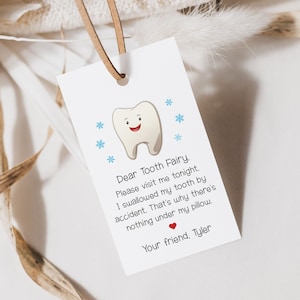 Diente tragado por error, por favor visítame etiqueta de hada de los dientes, hada de los dientes imprimible, niño hada de los dientes, libro de memoria, descarga instantánea, F100