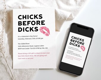 Chicks Before Dicks, Invitación del día de Galentine, Invitación a la noche de chicas, Invitación a la noche de damas, Digital, Imprimible, Descargar