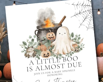 Halloween Baby Sprinkle Invite A Little Boo Is Almost Due Ghost Baby Sprinkle Invitation, October Baby Sprinkle Diaper Shower Invite F169