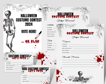Halloween Costume Contest Sign, Costume Contest Vote Cards, Best Costume Ballot, Halloween Bloody Decor, Scorecards, Digital Download, F141