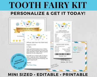 Tooth Fairy Kit for a Boy, Printable Tooth Fairy Bundle, Letter Receipt Certificate Envelope, Memory Book, Instant Download, Editable, F100