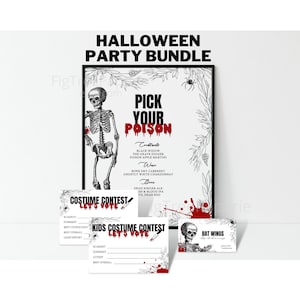 Menu du bar Halloween, enseigne de nourriture pour Halloween, cartes de vote pour le concours de costumes, carte buffet gothique, choisissez votre poison, téléchargement numérique, F141