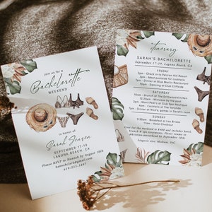 Tropical Bachelorette Invitation and Itinerary, Beach Bachelorette Itinerary, Boho Bachelorette Invitation, F115
