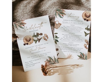 Boho Bachelorette Invitation, Bachelorette Weekend Invite, Tropical Beach Bachelorette Invitation, Bachelorette Itinerary, Printable, F102