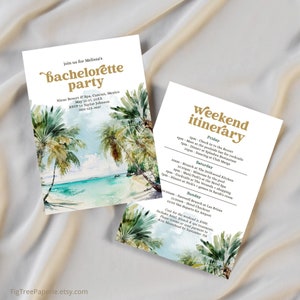 Retro Beach Bachelorette Invitation, Tropical Bachelorette Weekend Invite, Beach Bachelorette Itinerary Digital Printable Editable Template