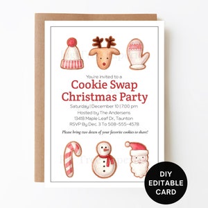 Cookie Swap Invitation, Christmas Cookie Swap Party Invite, Holiday Cookie Exchange Invitation, Printable, DIY Editable INSTANT DOWNLOAD