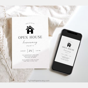 Inwijdingsfeest uitnodiging voor feest, moderne minimalistische open huis uitnodigen, digitale nieuwe huis uitnodiging voor feest bewerkbare afdrukbare download