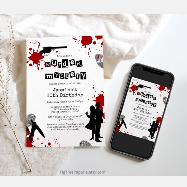 Murder Mystery Party Invitation, Murder Mystery Birthday Invitation, Escape Room Party Invitation Digital Printable Editable