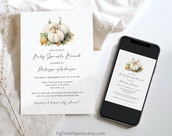 Modern Baby Sprinkle Invitation Fall, Pumpkin Baby Sprinkle Invitation, October Baby Sprinkle Invitation, Autumn Baby Sprinkle Invite