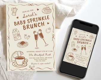 Baby Sprinkle Brunch Invitation Coffee theme, Gender Neutral Hand Drawn Doodle Style (Digital Download)