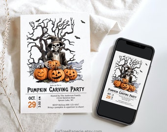Halloween Pumpkin Carving Party Invitation, Halloween Pumpkin Painting Party Invitation, Printable Halloween Pumpkin Carving Invite, F156