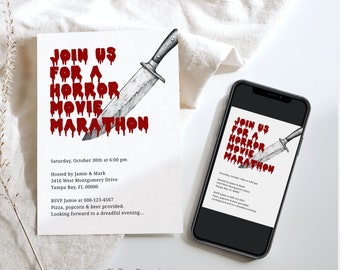 Horror Movie Night Invitation, Halloween Movie Night Invitation, Scary Movie Night Invite, Horror Movie Birthday Invite, F157