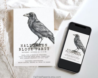 Halloween Block Party Invitation, Modern Halloween Street Party Invitation, Vintage Halloween Block Party Invite, Digital, Printable, F157
