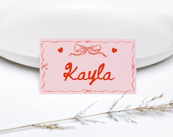Pink Galentine’s Day Name Cards Place Setting, Brunch Table Decor Hand Drawn Doodle F172