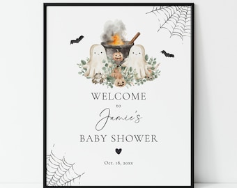 Twins Halloween Baby Shower Welcome Sign, A Baby is Brewing Ghost Baby Shower for Twin Boys Party Decor F176