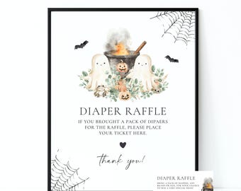Twins Halloween Diaper Raffle Sign with Raffle Ticket, A Baby is Brewing Ghost Baby Shower Party Decor for Twin Boys F176