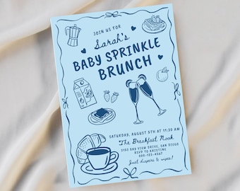 Baby Sprinkle Brunch Invitation Boy, Hand Drawn Baby Boy Sprinkle Invite, Pancakes Waffles Baby Brunch Invite Whimsical Doodle Style