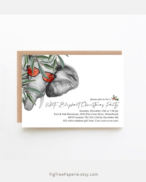 White Elephant Party Invite, Modern Christmas Party Invitation, Office Party Invitation, Minimalist, Printable, Digital, Download, F146