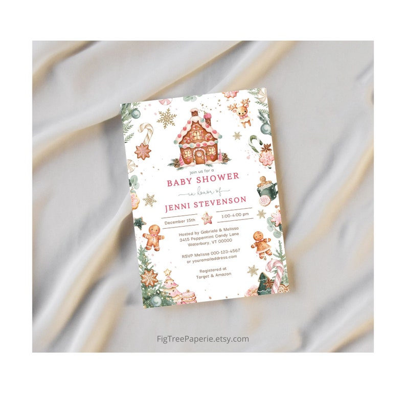 Christmas Baby Shower Invitation, December Baby Shower Invitation, Gingerbread Baby Shower Invite, Editable Printable Digital, F158 image 8