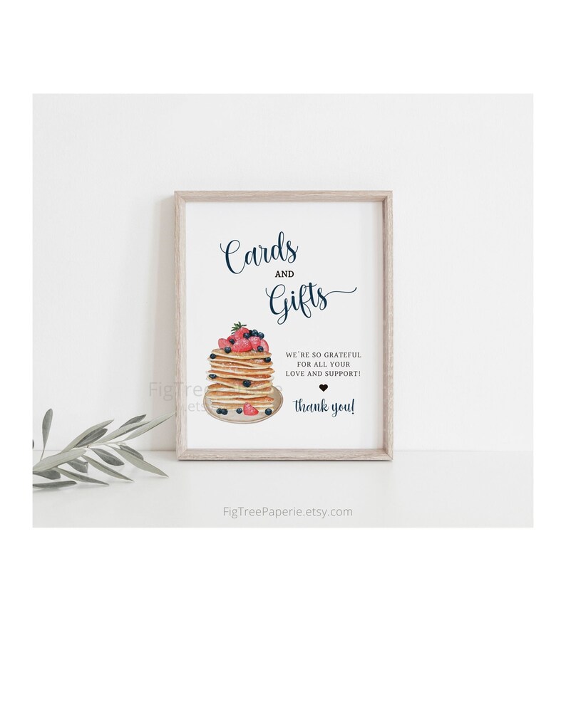 Pancakes Brunch party Cards & Gifts sign 8x10, featuring a stack of pancakes topped with berries. Great for baby shower or bridal shower.