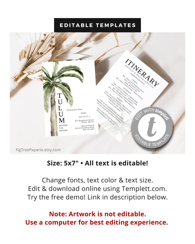 Tulum Bachelorette Weekend Invite Itinerary, Mexico Bachelorette Invite, Tulum Before the Groom Bachelorette, Printable image 3