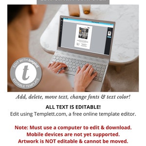 May include: A laptop displaying a Halloween-themed invitation template. The screen shows a skeleton graphic with the text "Costumes & Cocktails" and the date "31". The image includes the text "Edit on any computer" and "All text is editable!"