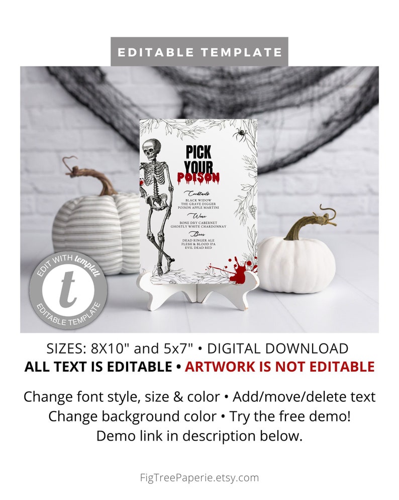 Halloween Bar Menu, Halloween Drinks Menu, Gothic Bar Menu Sign, Pick Your Poison, Printable Bar Menu, Digital Download, F141 image 2