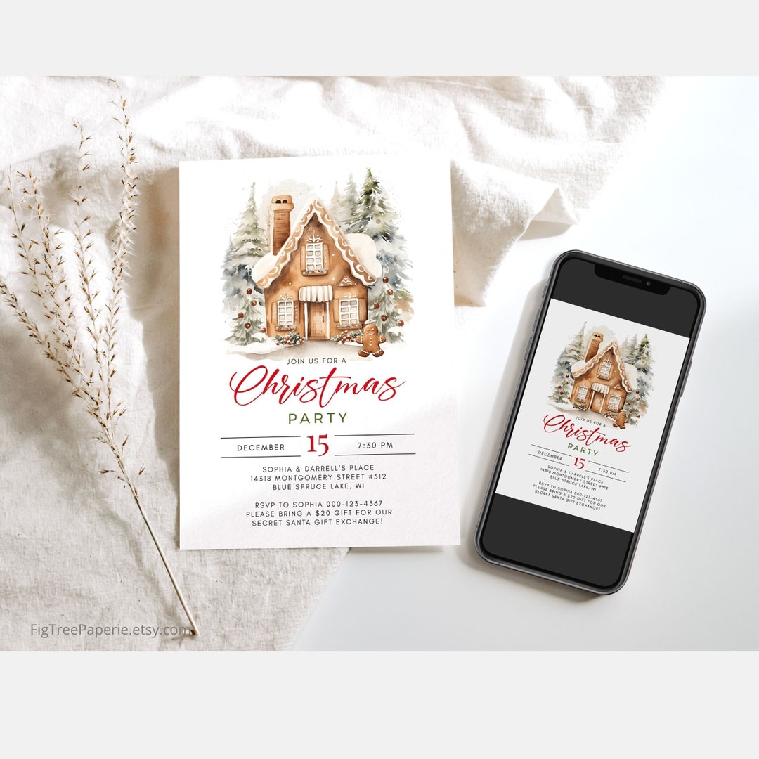 Gingerbread House Christmas Party Invitation, Cute Holiday Party ...