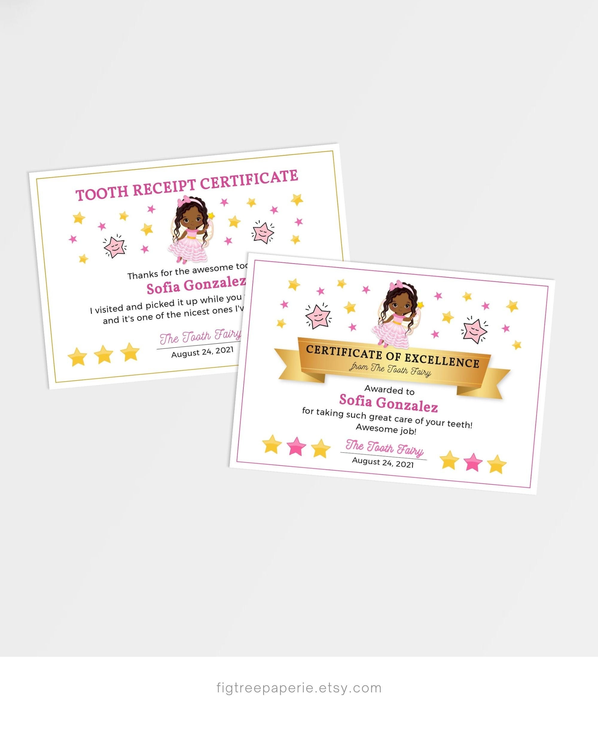 Mini Tooth Fairy Certificates for a Girl, Lost Tooth Certificate, Editable Template, Last Minute Tooth Fairy, Memory Book Ideas, F101