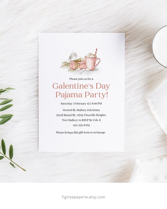 Galentine's Day Pajama Party Invitation, Hot Chocolate Party