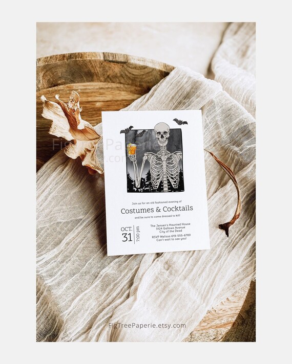Adult Halloween Party Invitation, Costumes & Cocktails Halloween Party Invite, Skeleton Halloween Party Invitation, Digital Download