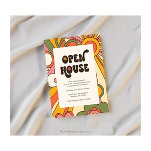 Retro Housewarming Party Invitation, Groovy 70s Housewarming Invite, Editable Printable Digital Housewarming, Hippie 70s Open House Invite image 7