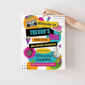 90s Party Welcome Sign, 90s Throwback Birthday Party Sign Editable Template Digital Download