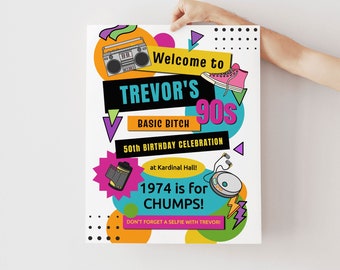 90s Party Welcome Sign, 90s Throwback Birthday Party Sign Editable Template Digital Download