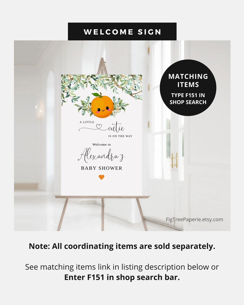Kleine Cutie baby shower uitnodiging, oranje groen baby shower uitnodiging, genderneutrale baby shower, Citrus baby shower, afdrukbaar, F151 afbeelding 4