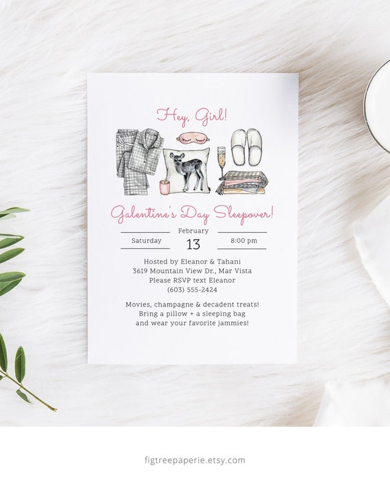Galentine's Day Sleepover Invitation, Pajama Party Invite, Girls Night Out Invitation, Ladies Night Out, Adult Slumber Party Invitation