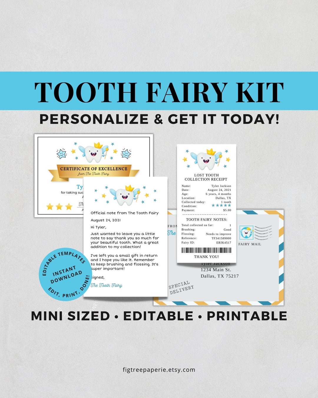 Tooth Fairy Kit for a Boy, Printable Tooth Fairy Bundle, Letter Receipt ...