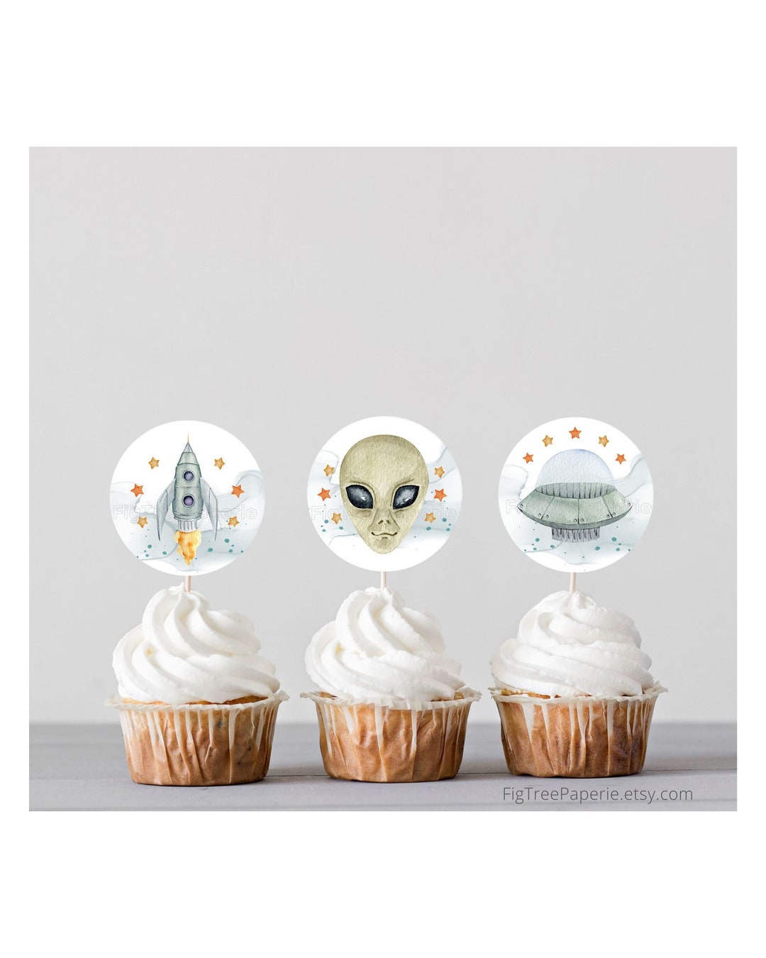 Outer Space Birthday Cupcake Toppers Astronaut Blast off Etsy