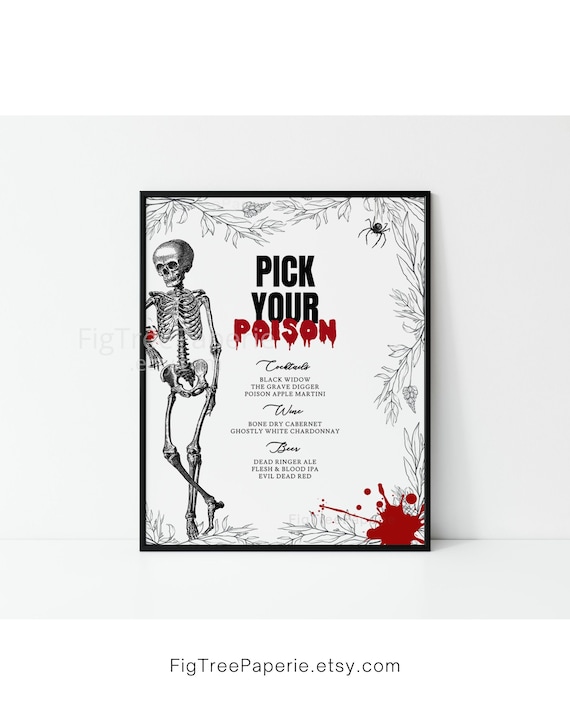 Halloween Bar Menu, Halloween Drinks Menu, Gothic Bar Menu Sign, Pick Your Poison, Printable Bar Menu, Digital Download, F141