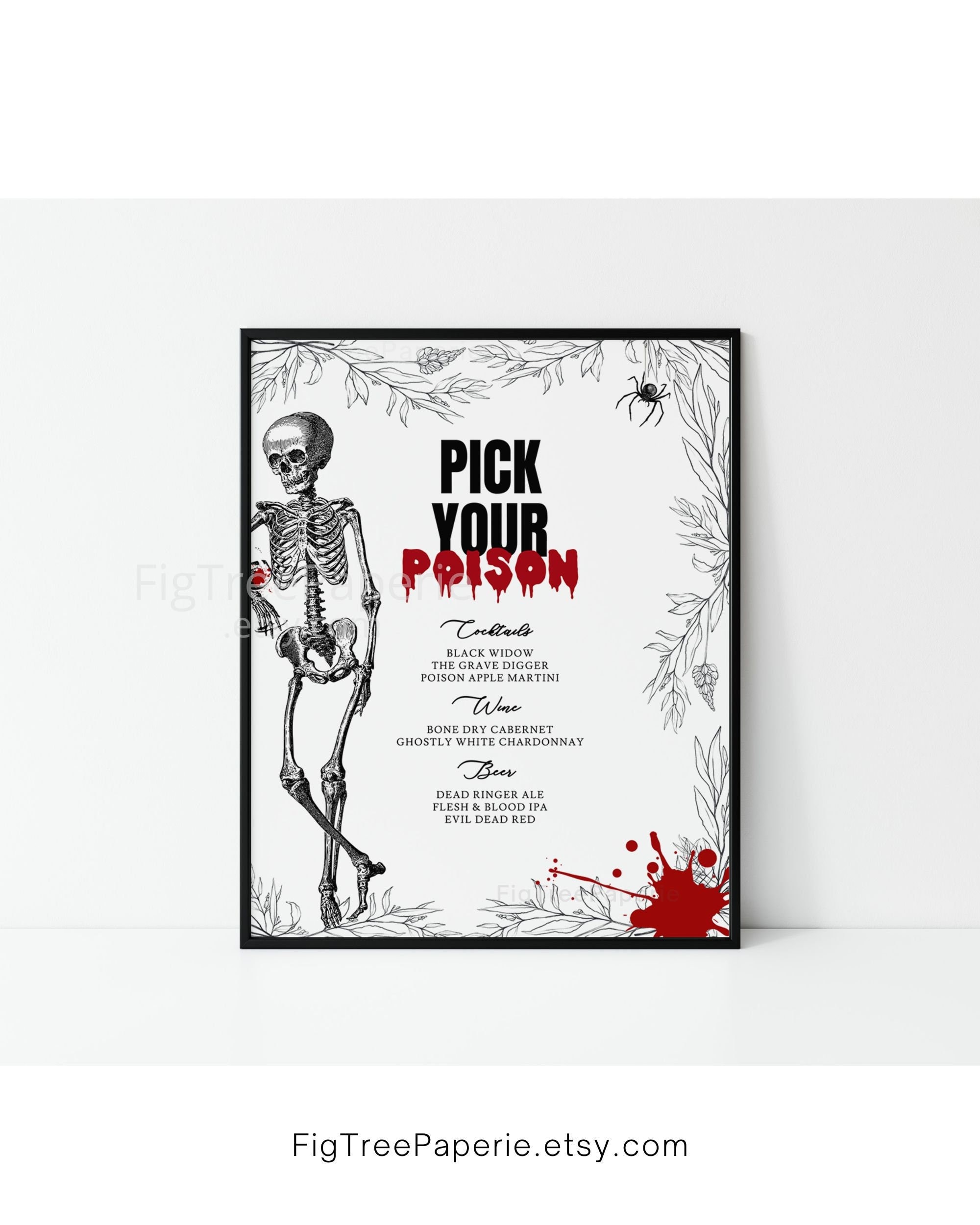 Halloween Bar Menu, Halloween Drinks Menu, Gothic Bar Menu Sign, Pick Your Poison, Printable Bar Menu, Digital Download, F141
