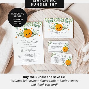Kleine Cutie baby shower uitnodiging, oranje groen baby shower uitnodiging, genderneutrale baby shower, Citrus baby shower, afdrukbaar, F151 afbeelding 3