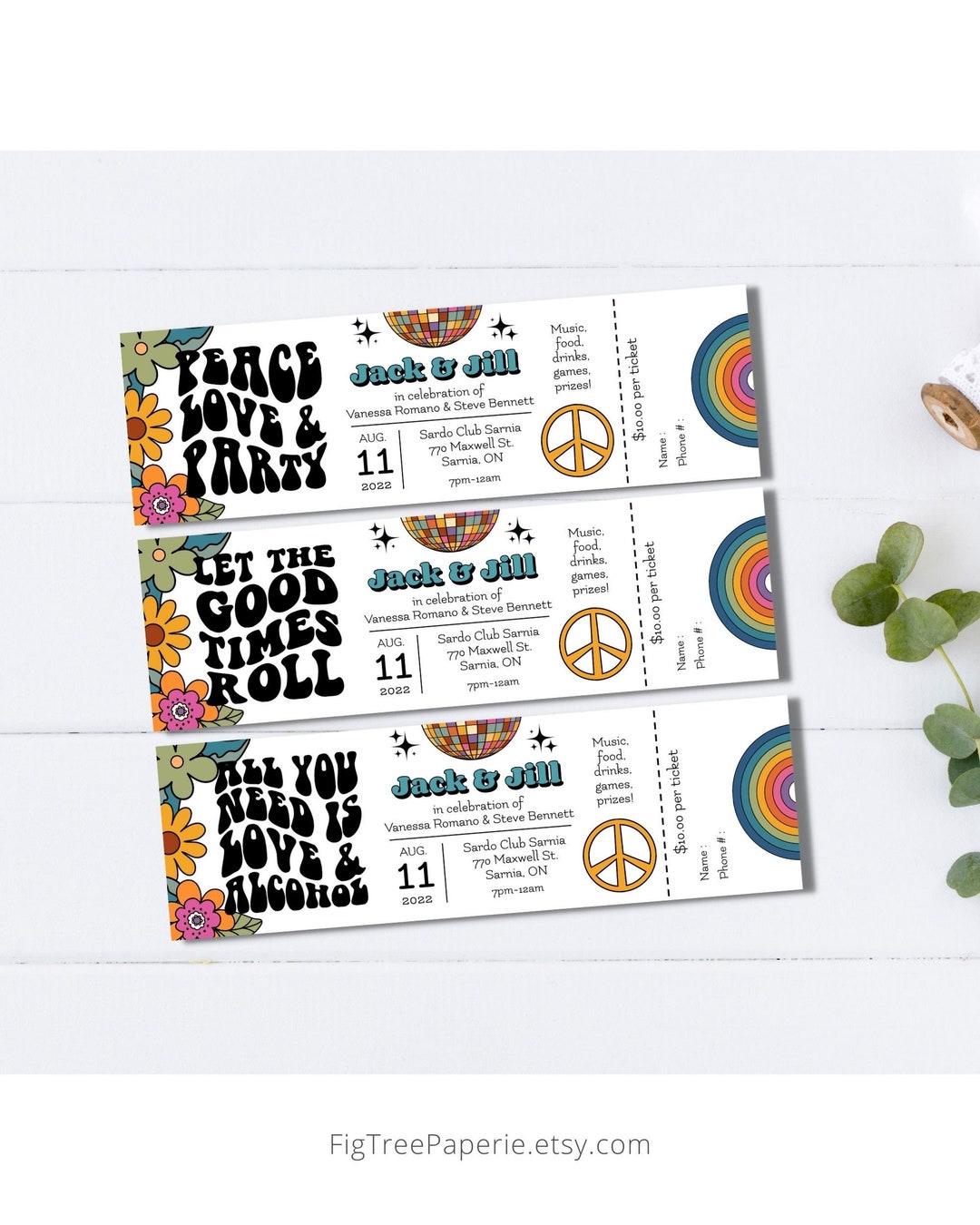 Jack and Jill Ticket Bundle, Jack & Jill Invite, Retro 70s Jack and