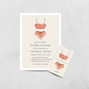 Lingerie Shower Invitation, Lingerie Bridal Shower Invitation, Lingerie Size Insert Card, Lingerie Party Invite, Digital Modern Minimalist