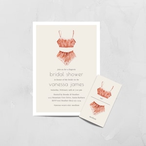 Zaproszenie na wieczór panieński w bieliźnie, Zaproszenie na wieczór panieński w bieliźnie, Karta z rozmiarem bielizny, Zaproszenie na przyjęcie w bieliźnie, Cyfrowy nowoczesny minimalistyczny