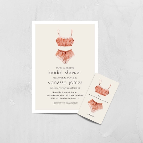 Invitation de douche de lingerie, invitation de douche nuptiale de lingerie, carte d'insertion de taille de lingerie, invitation de partie de lingerie, minimaliste moderne numérique