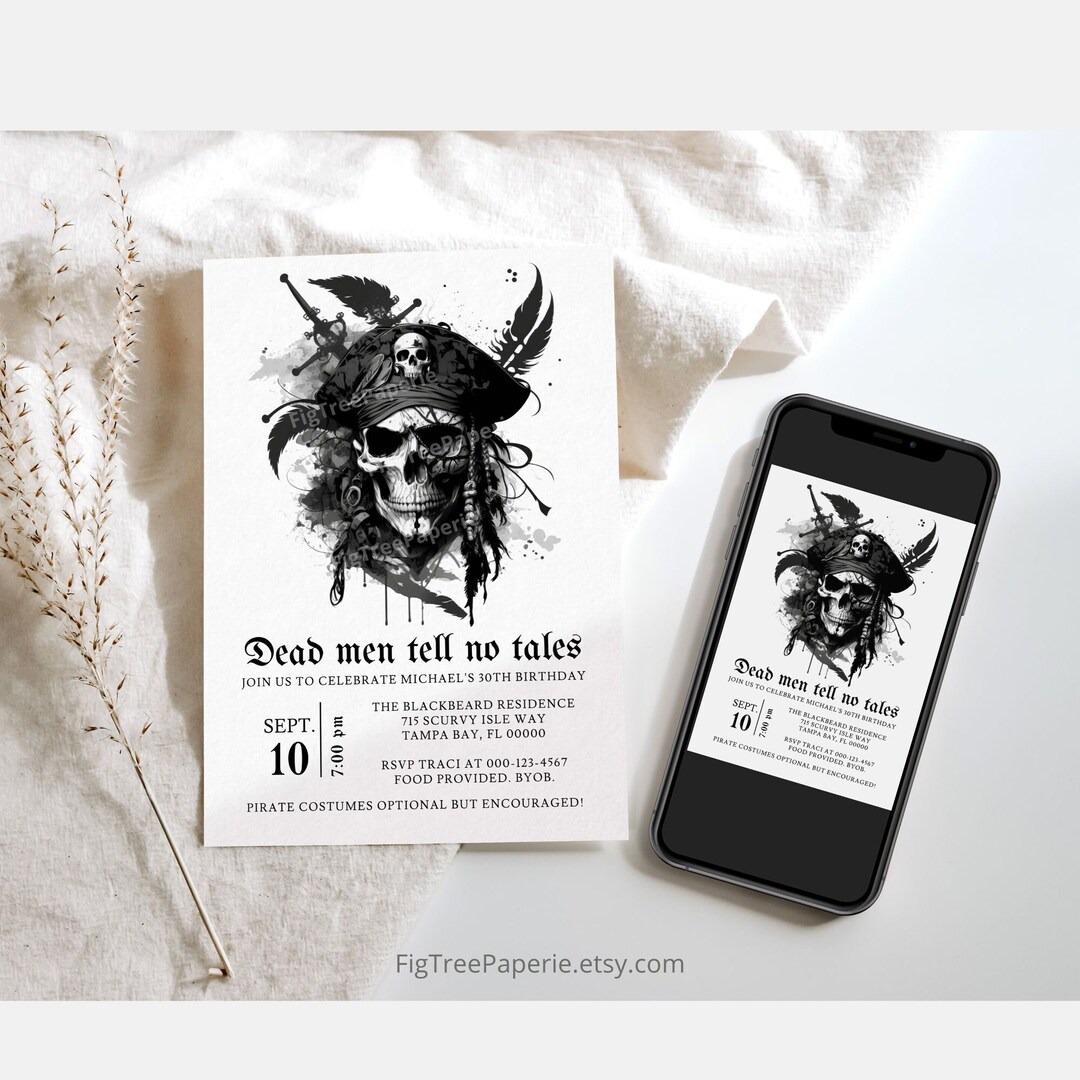 Pirate Birthday Party Invitation, Printable Halloween Birthday Party Invite Adult, Pirate ...