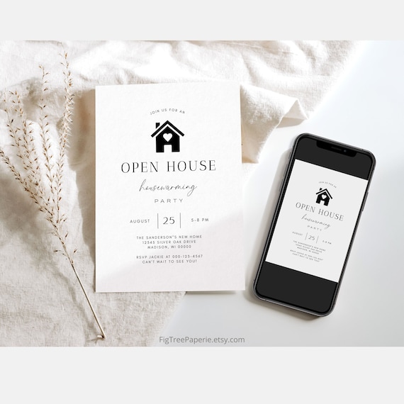 Housewarming Party Invitation, Modern Minimalist Open House Invite, Digital New Home Party Invitation Editable Printable Download
