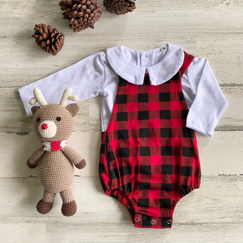Buffalo Plaid Christmas Baby Outfit Plaid Baby Outfit Baby Etsy