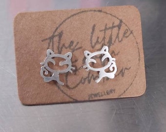 Sterling Silver Kitty Cat Stud Earrings, Animal Lover Gift