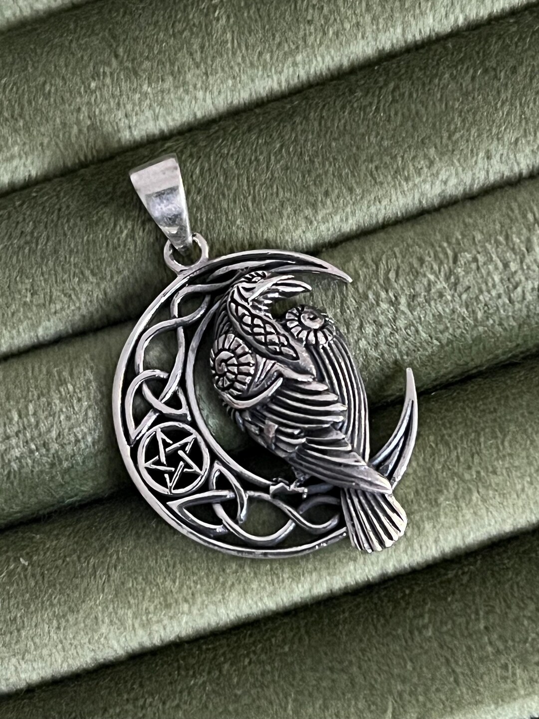 Sterling Silver Celtic Knot Raven Moon Pendant - Etsy
